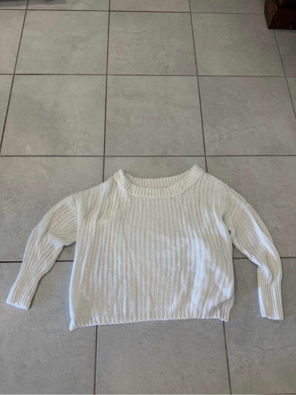 SHEIN Cream Ribbed Crewneck Sweater